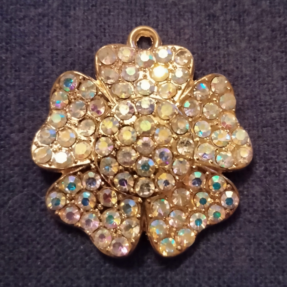 3 for💲25🌟crystal & gold-tone camellia rosette flower pendant for necklace